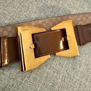 Gucci Brown Leather Belt with Gold Buckle
